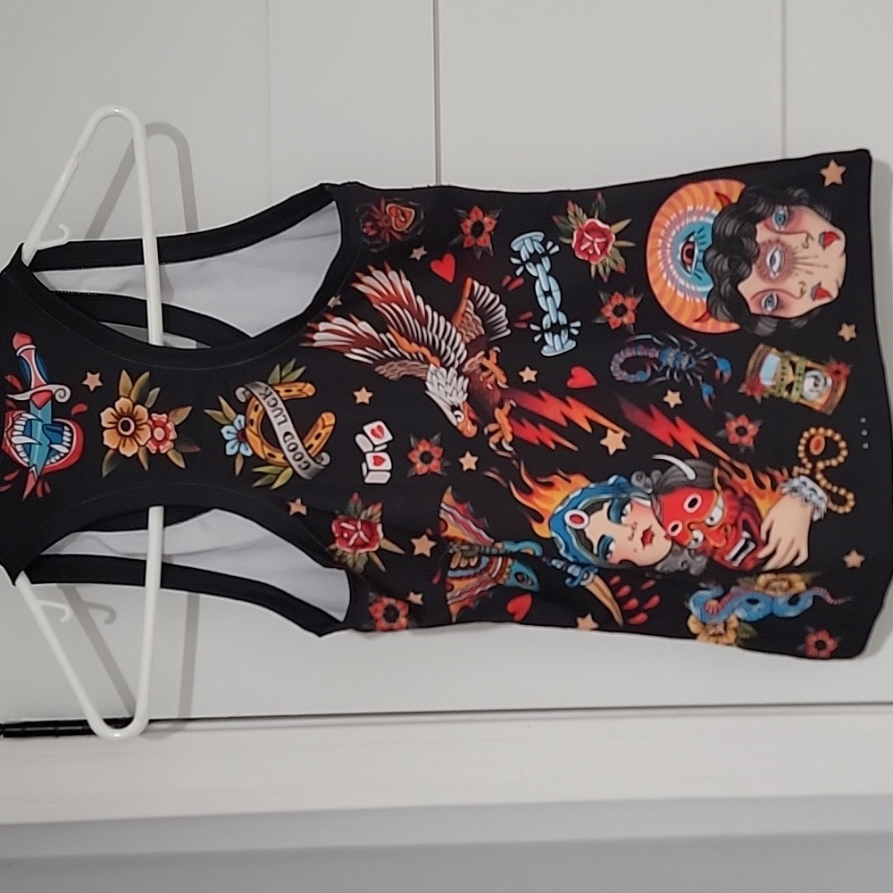 NEW! Brikoly Tattoo Design Racerback Top, Size M - Picture 4 of 5